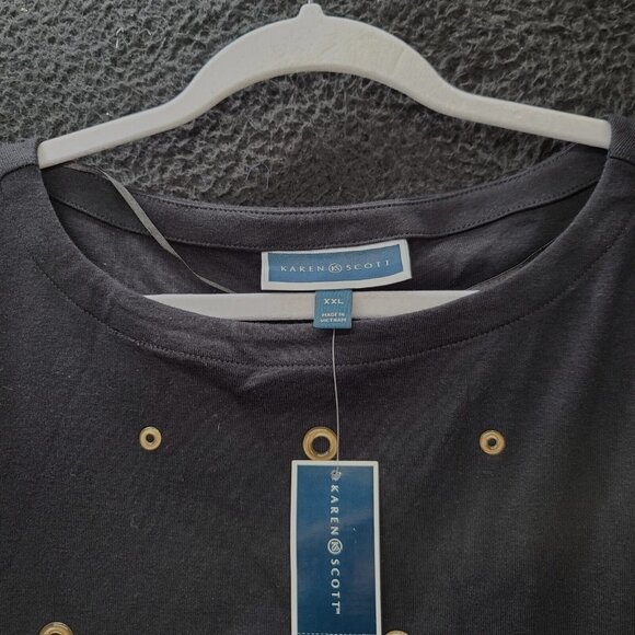 Karen Scott Womens Blouse Black Size XXL 100% Cotton 3/4 Sleeve Pullover Grommet - Picture 9 of 12